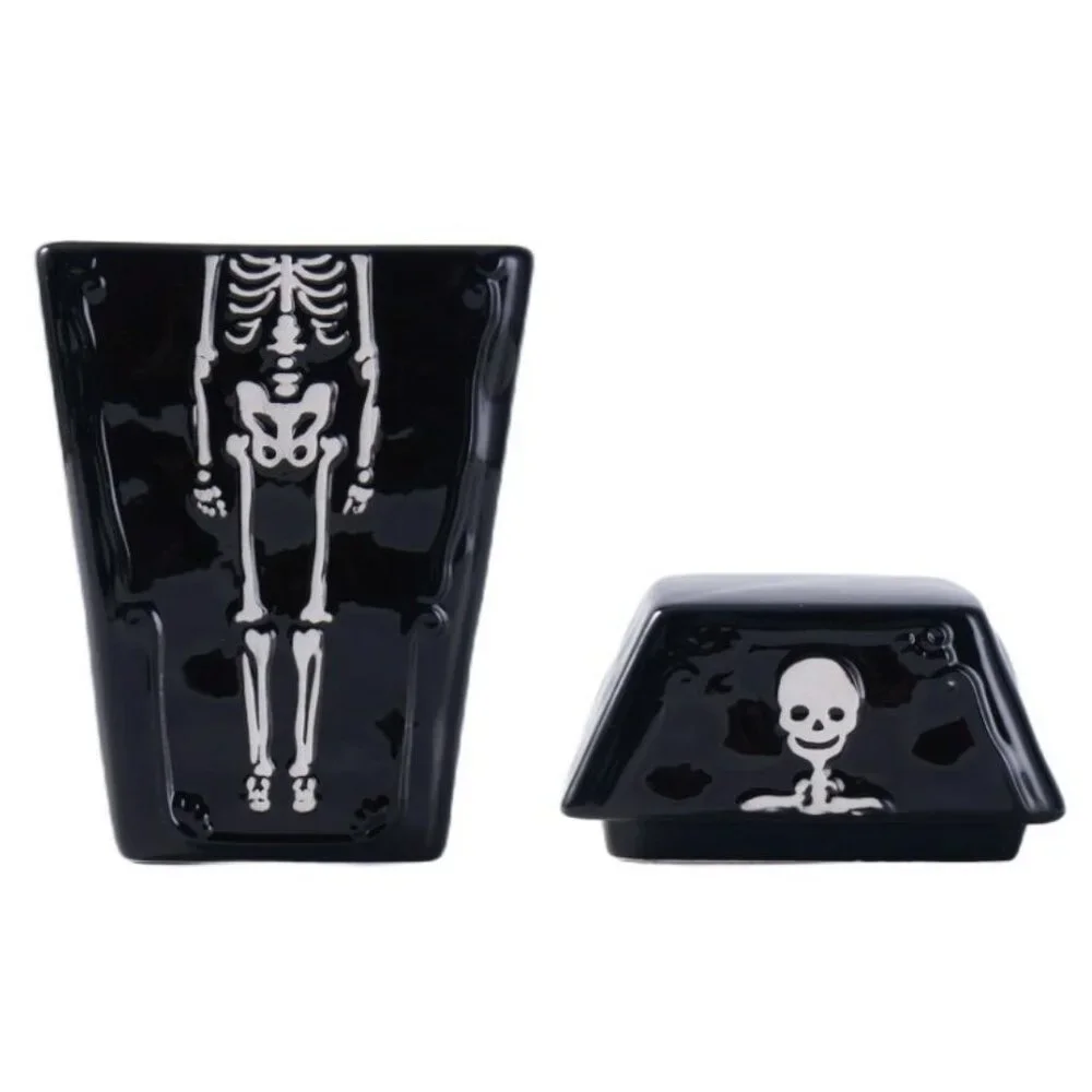 NEW Ceramic Coffin Jar Bathroom Decor Black Goth Skeleton Party Decorations Goth